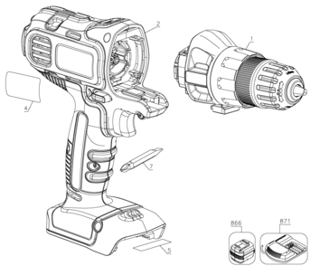 Default Diagram and Parts List for BDCDMT120C Type 1 Black and Decker Electric Drill